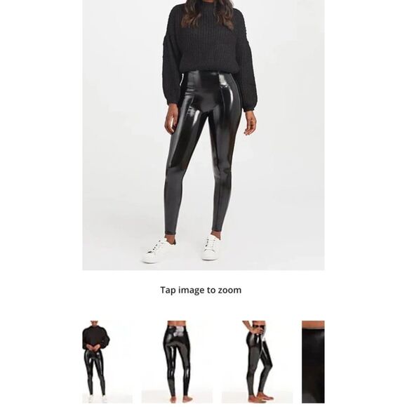 Spanx Faux Patent Leather Leggings Womens XL Black High Waisted Sexy Cosplay NWT - Picture 11 of 12